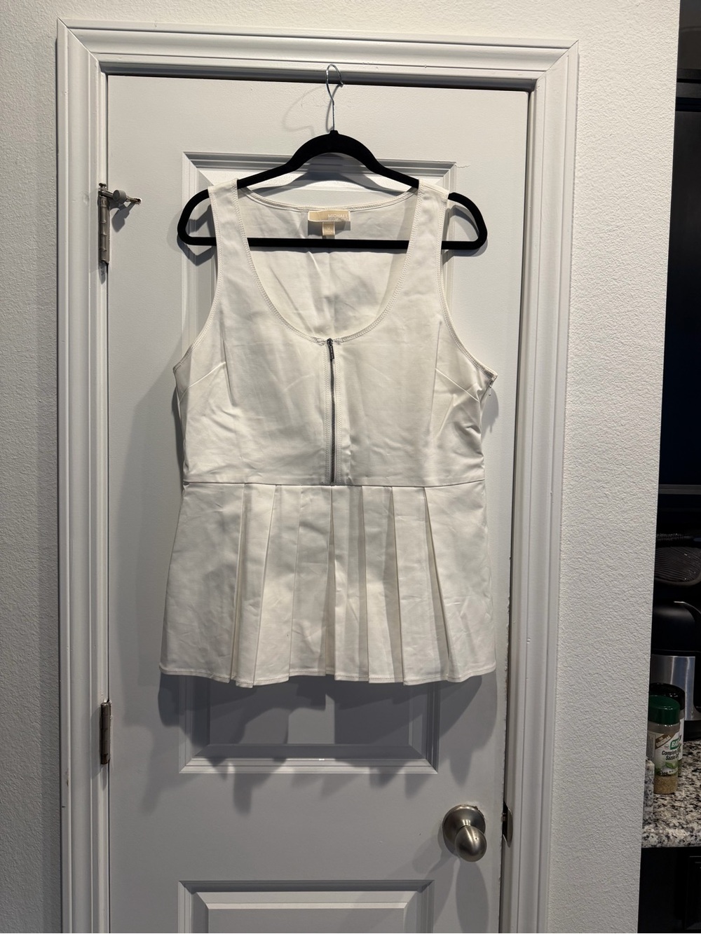 Michael Kors White Sleeveless Pleated Peplum Tank